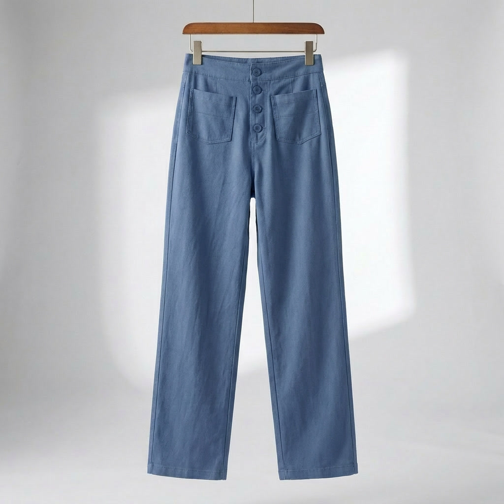 Pantaloni Dritti Alti in Vita per Donne