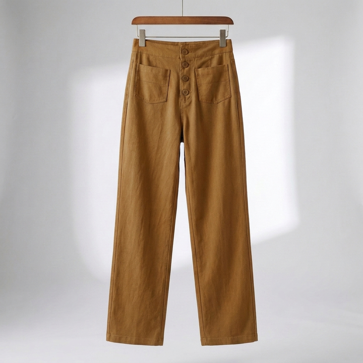 Pantaloni Dritti Alti in Vita per Donne