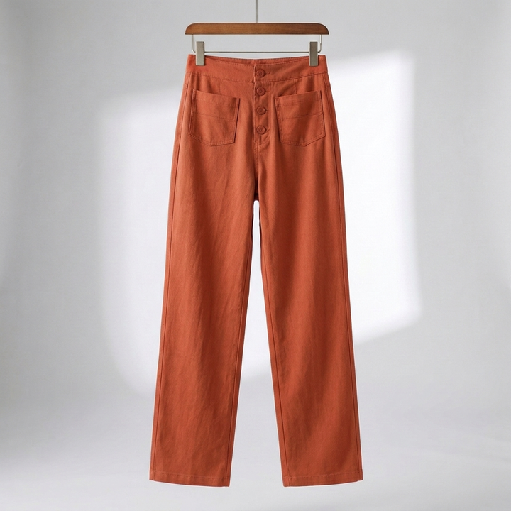 Pantaloni Dritti Alti in Vita per Donne