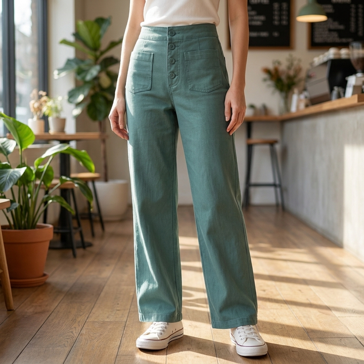 Pantaloni Dritti Alti in Vita per Donne