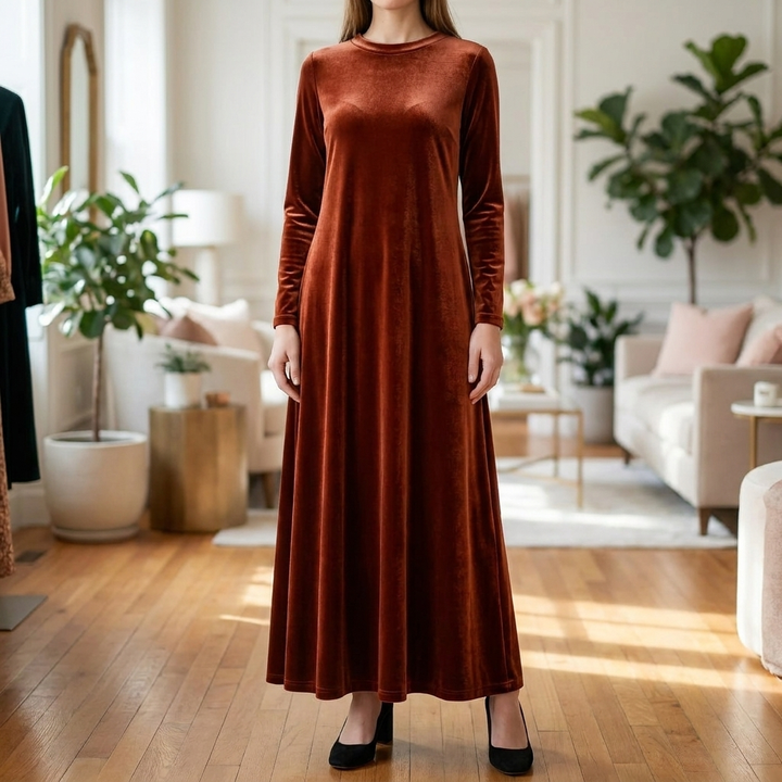 Abito Maxi in Velvet Effetto Lungo da Donna