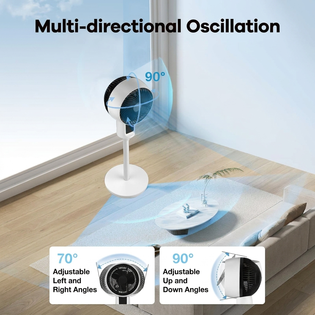 Ventilatore pedestale regolabile con oscillazione 3D