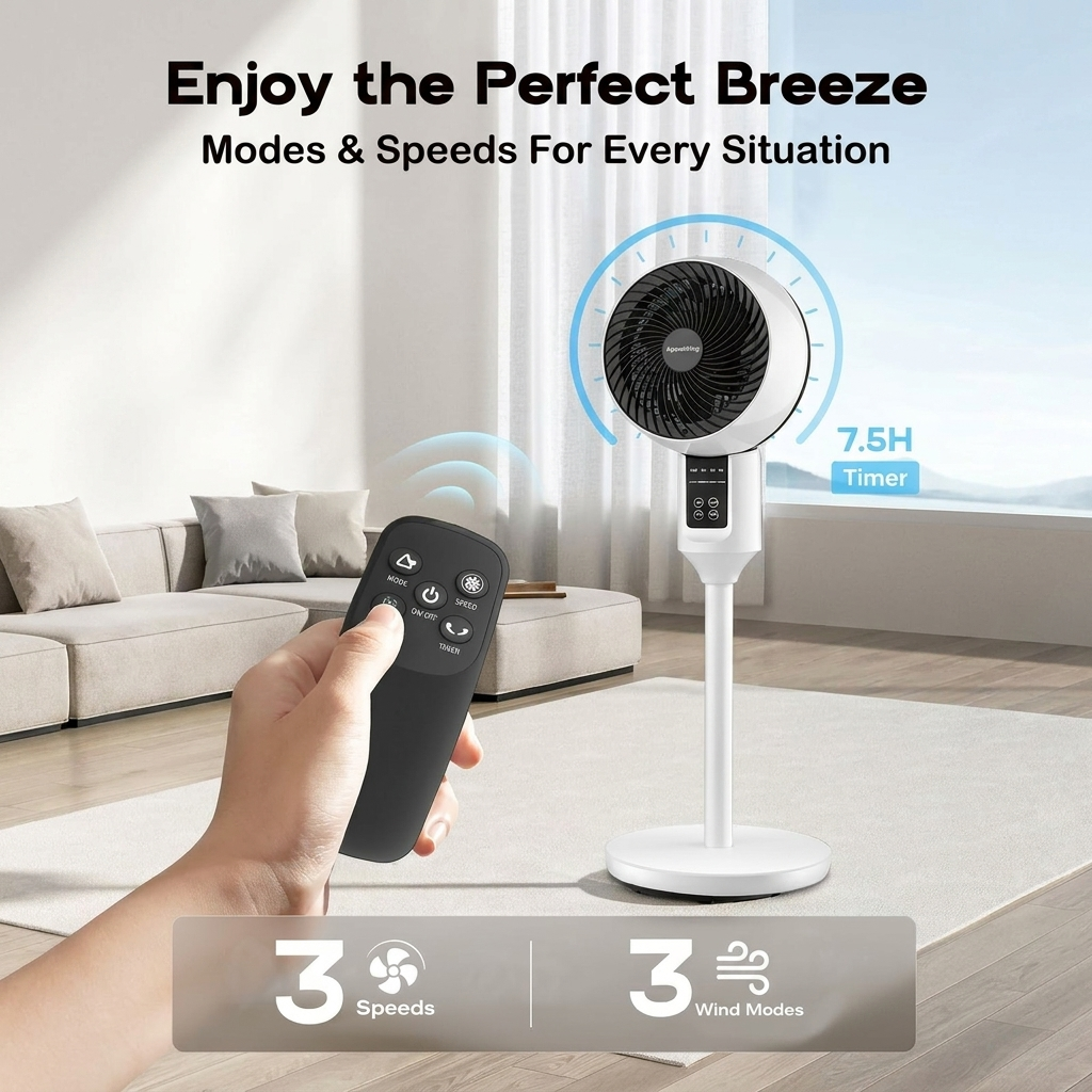 Ventilatore pedestale regolabile con oscillazione 3D