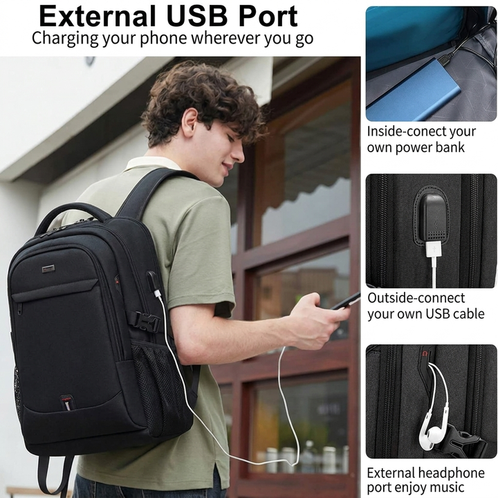 Zaino impermeabile per laptop e viaggio con scomparti organizzati