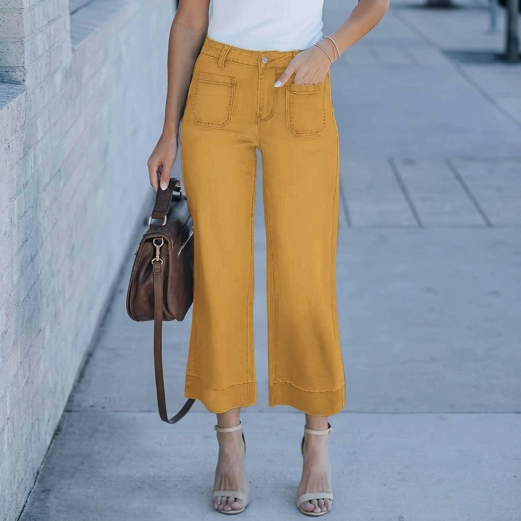 Jeans Casual Chic a Vita Alta Dritti e Larghi