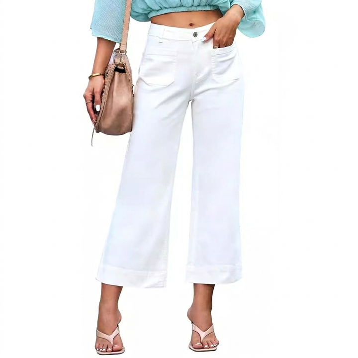 Jeans Casual Chic a Vita Alta Dritti e Larghi