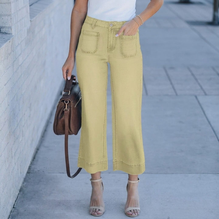 Jeans Casual Chic a Vita Alta Dritti e Larghi