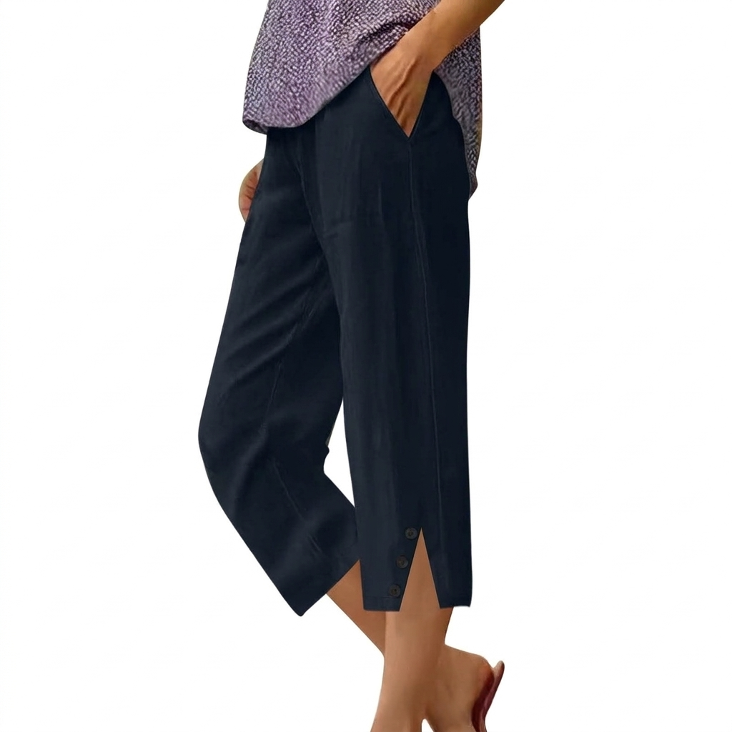 Pantaloni Casual Donna a Vita Alta e Fit Largo con Tasche