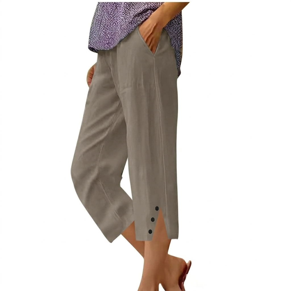 Pantaloni Casual Donna a Vita Alta e Fit Largo con Tasche