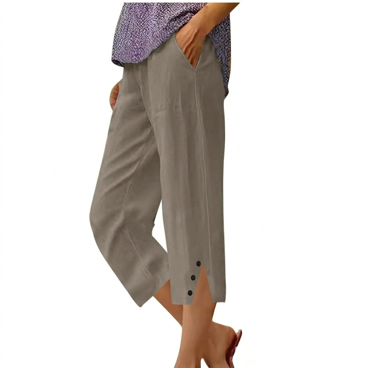 Pantaloni Casual Donna a Vita Alta e Fit Largo con Tasche