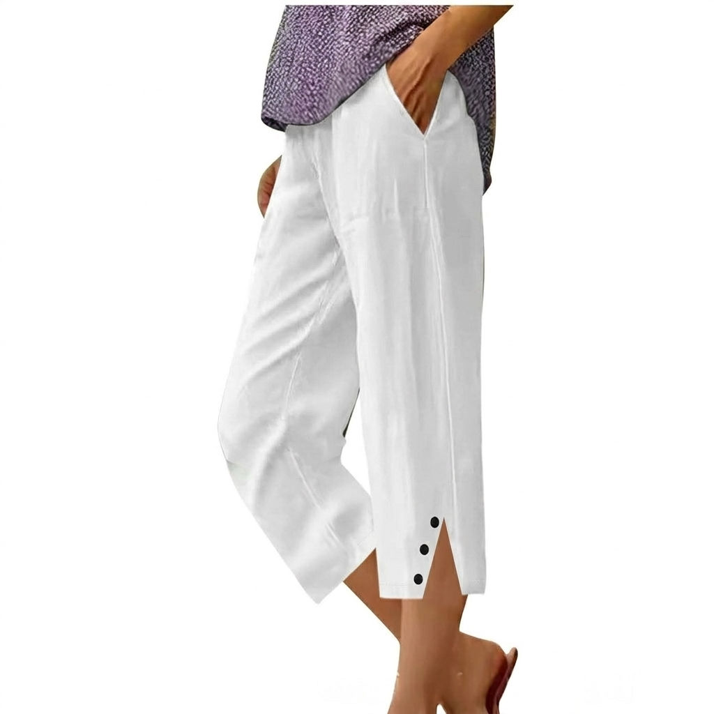 Pantaloni Casual Donna a Vita Alta e Fit Largo con Tasche