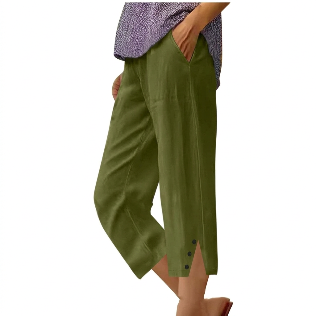Pantaloni Casual Donna a Vita Alta e Fit Largo con Tasche