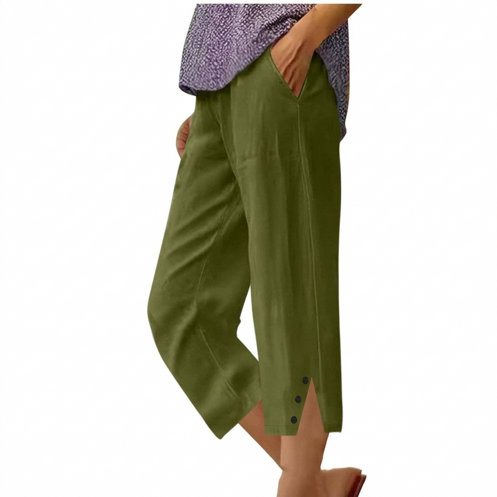 Pantaloni Casual Donna a Vita Alta e Fit Largo con Tasche