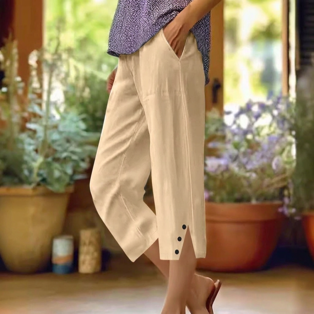 Pantaloni Casual Donna a Vita Alta e Fit Largo con Tasche