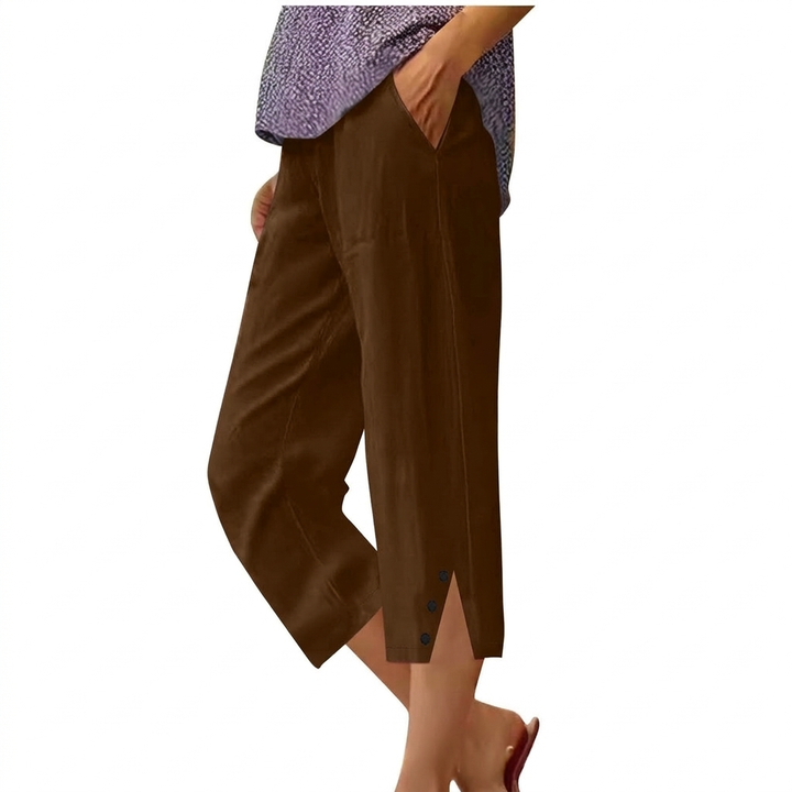 Pantaloni Casual Donna a Vita Alta e Fit Largo con Tasche