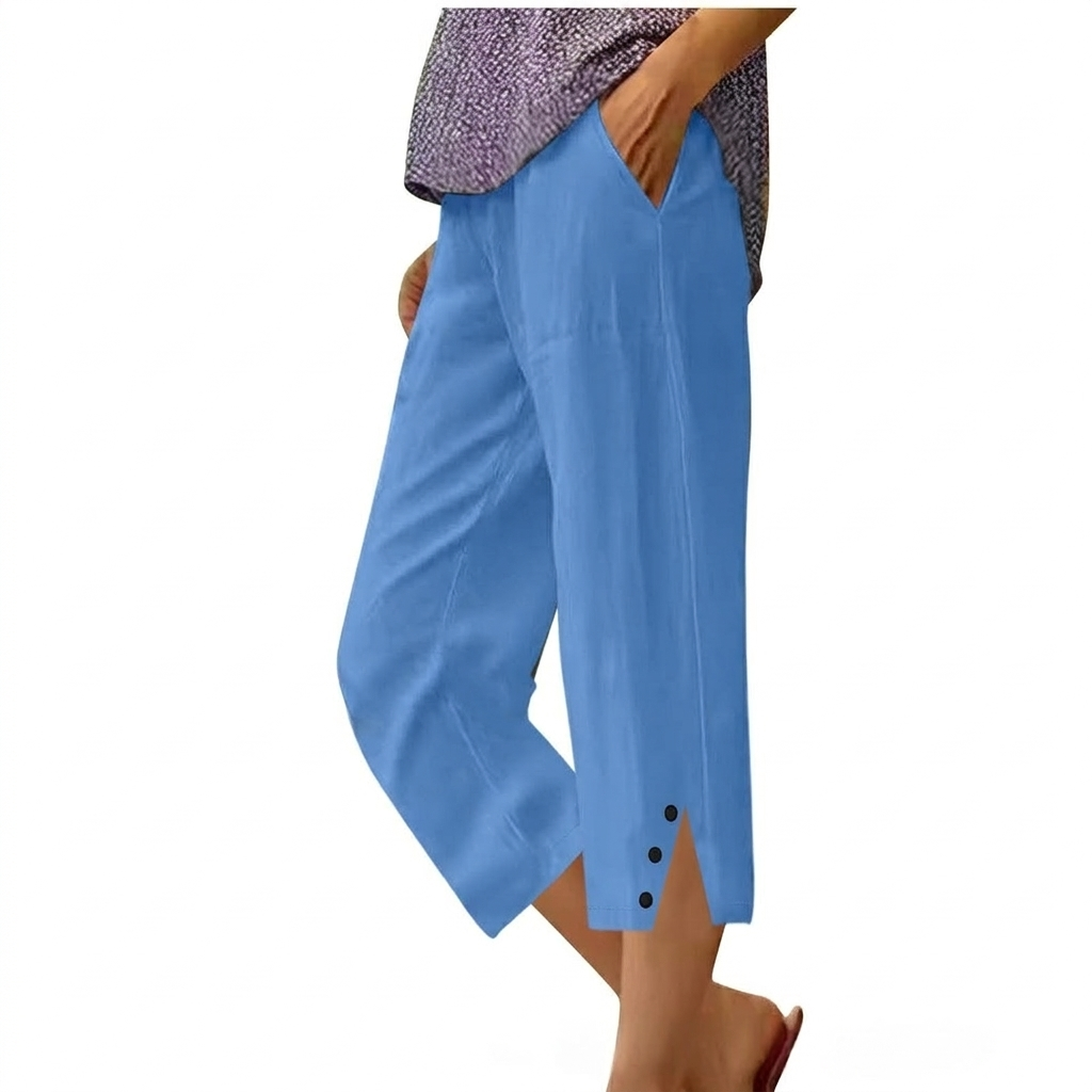 Pantaloni Casual Donna a Vita Alta e Fit Largo con Tasche