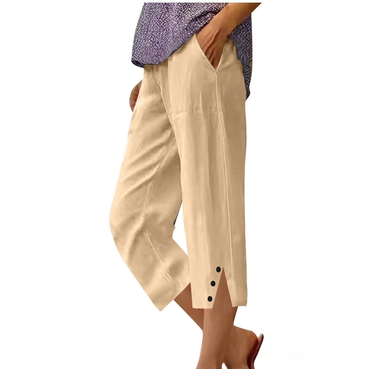 Pantaloni Casual Donna a Vita Alta e Fit Largo con Tasche