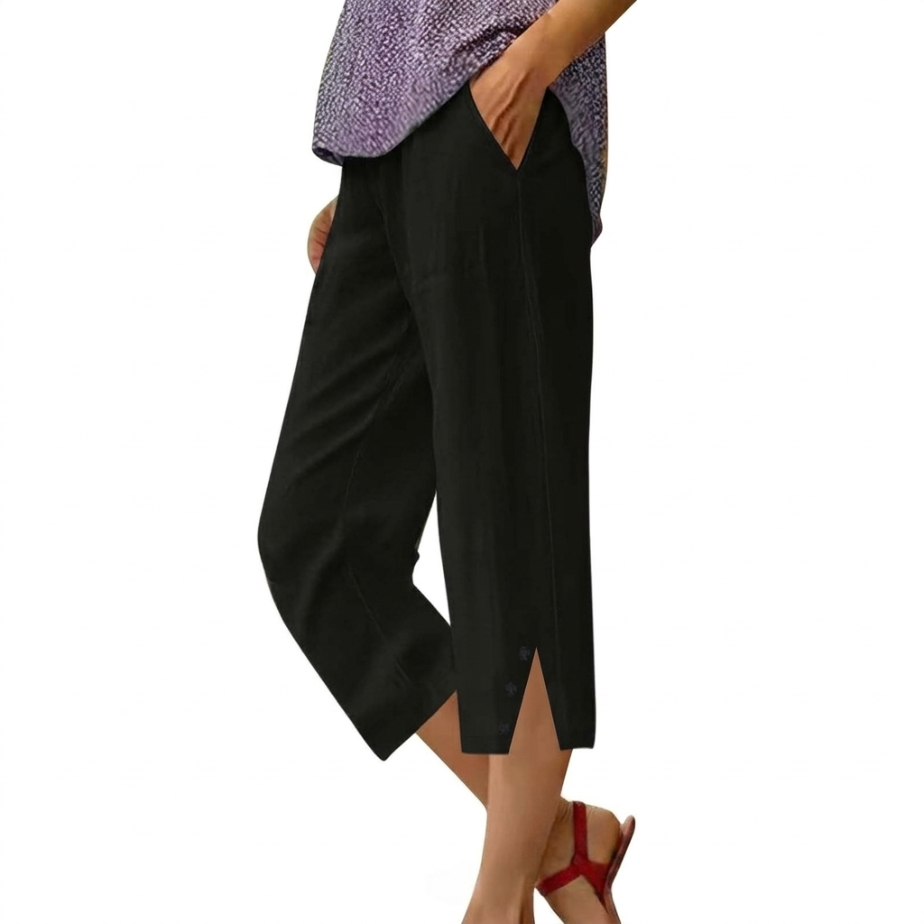 Pantaloni Casual Donna a Vita Alta e Fit Largo con Tasche