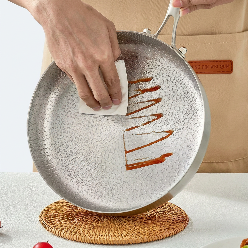 Padella wok in titanio battuto con fondo piatto