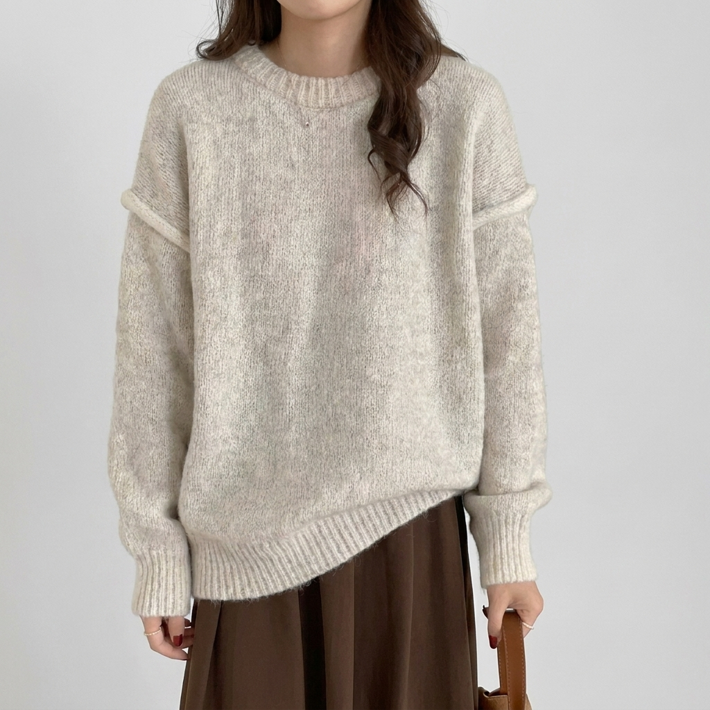 Maglione Oversize Avorio con Tasca Frontale – Strato Quotidiano Rilassato
