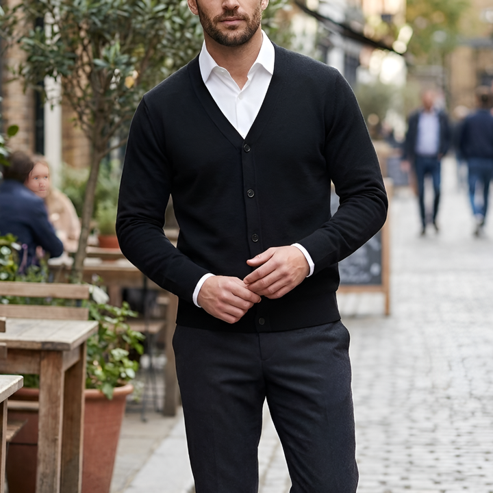 Cardigan a V con Bottoni per Uomo