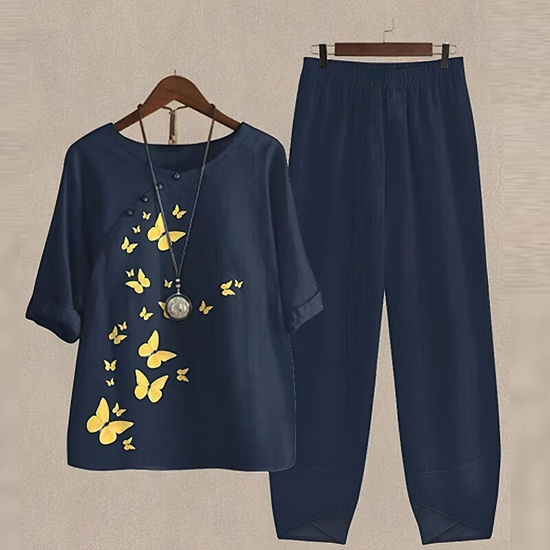 Set di Due Pezzi Floreale Elegante e Perfettamente Confortevole per Donne