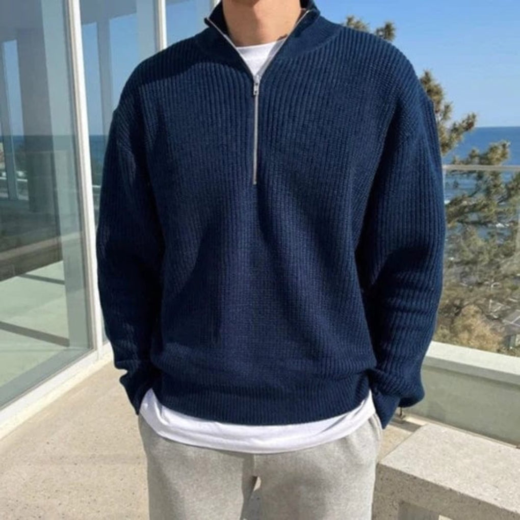 Maglione in maglia spessa con collo a camicia da uomo
