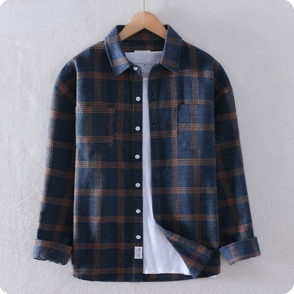 Stile Classico per Autunno e Inverno Camicia a Quadrati Uomo