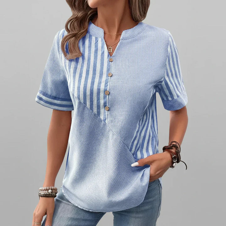 Blusa Leggera a Righe da Donna con Collo Mandarino