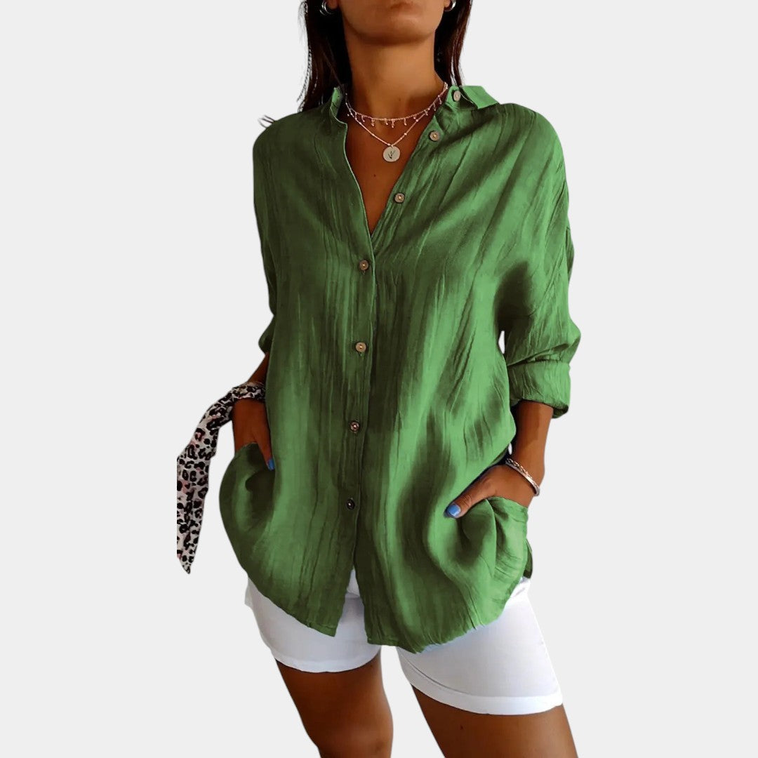 Blusa leggera in misto cotone e lino da donna
