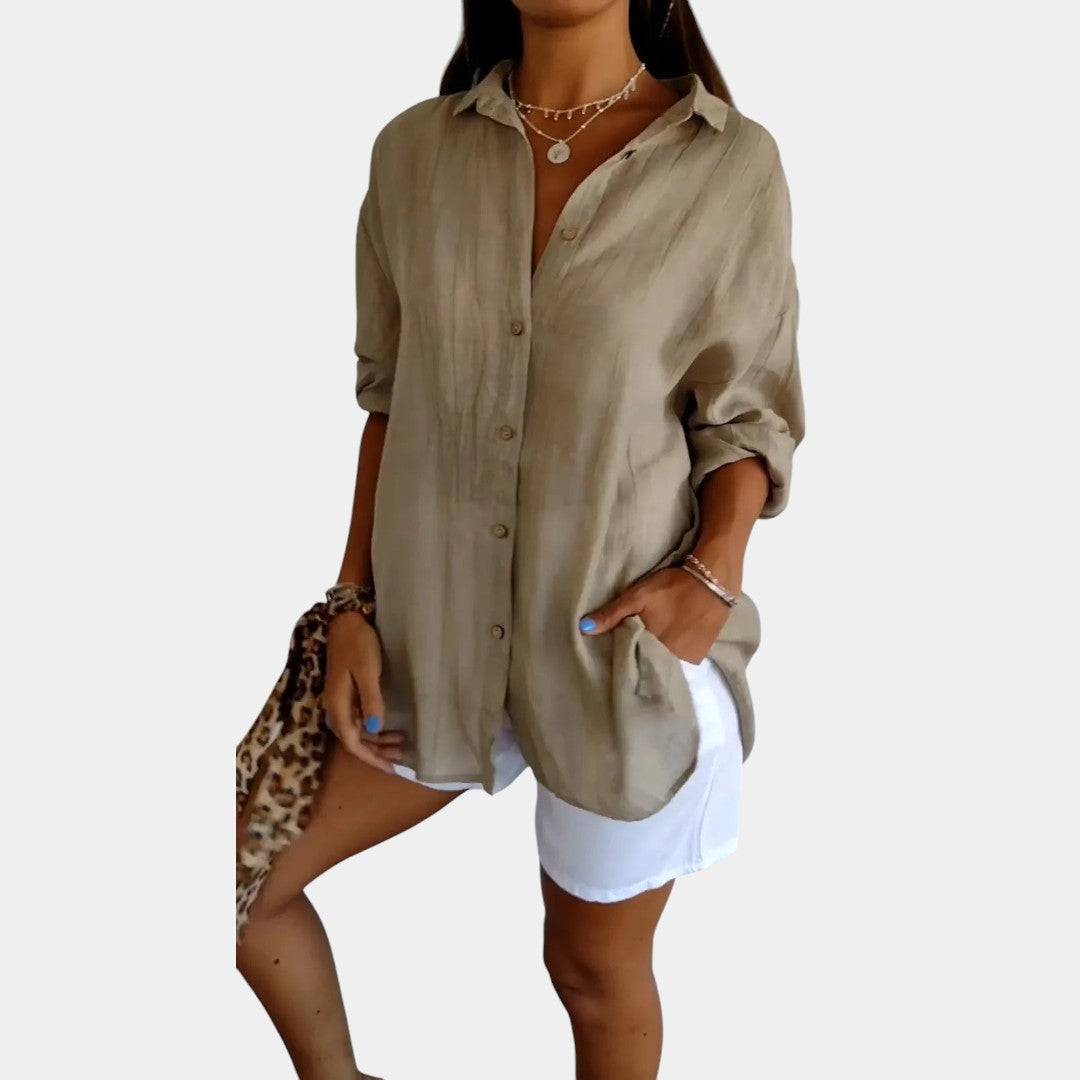 Blusa leggera in misto cotone e lino da donna