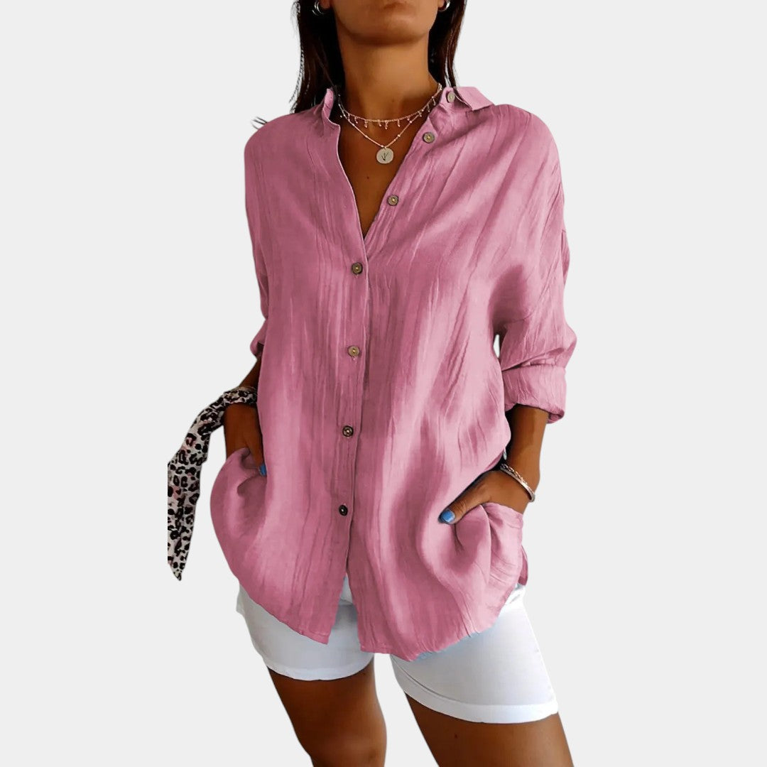Blusa leggera in misto cotone e lino da donna