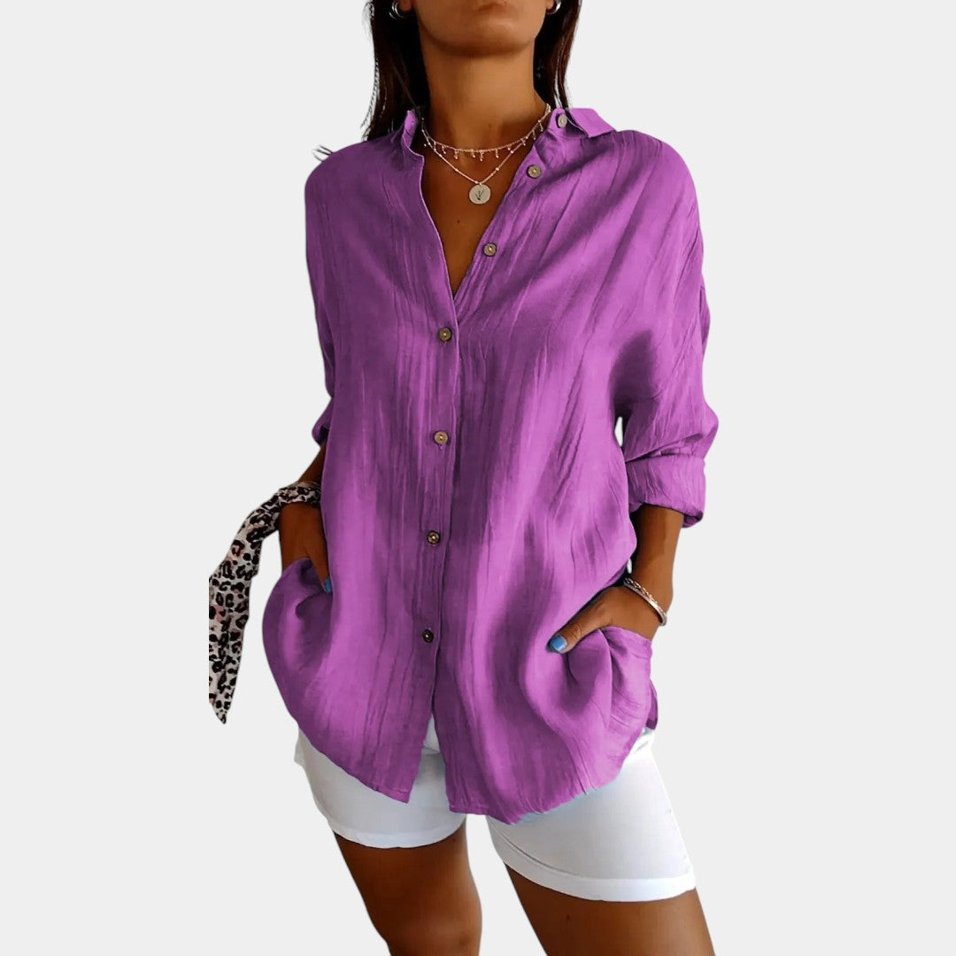 Blusa leggera in misto cotone e lino da donna