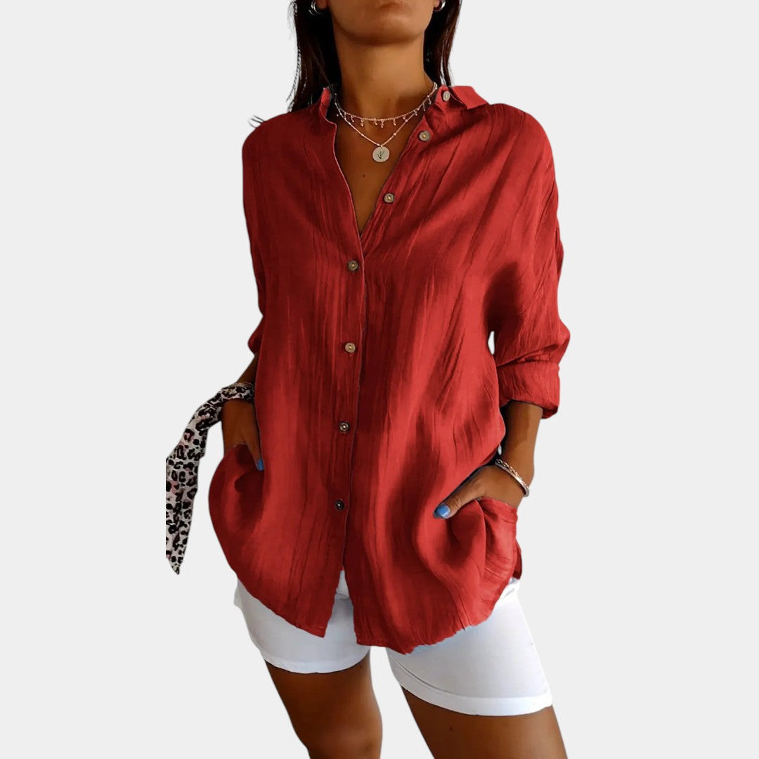 Blusa leggera in misto cotone e lino da donna