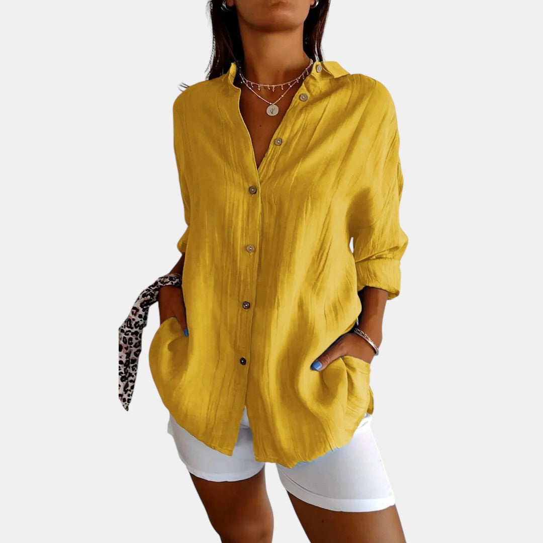 Blusa leggera in misto cotone e lino da donna