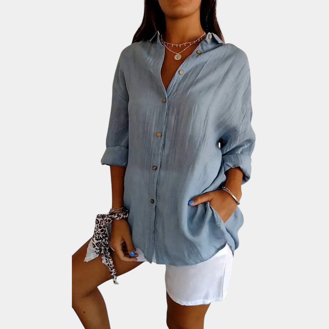 Blusa leggera in misto cotone e lino da donna