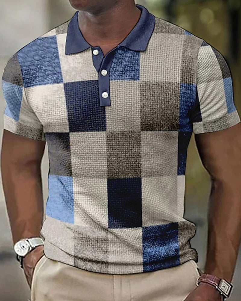 Polo a quadri con stampa 3D da uomo