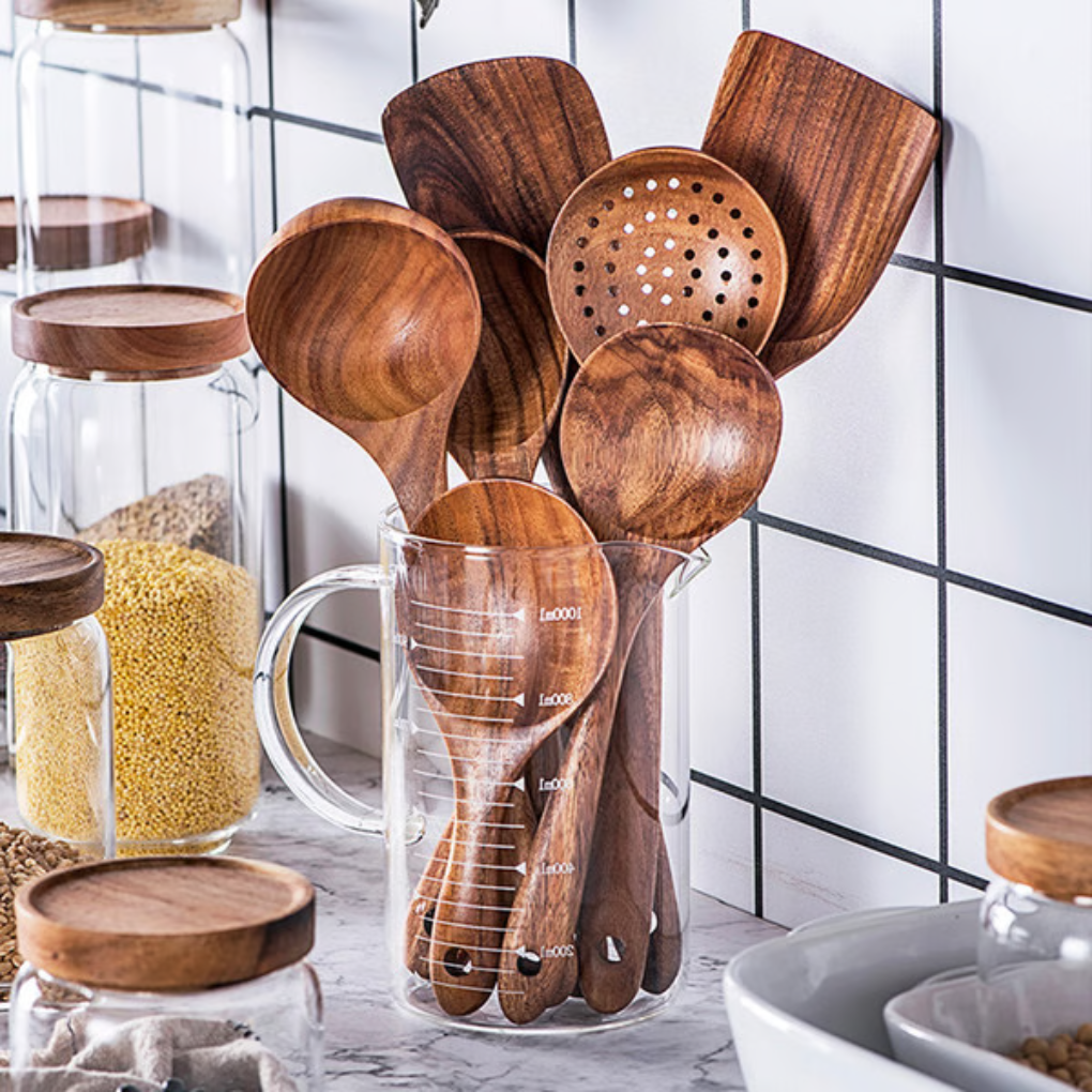 Utensili da Cucina in Legno di Teak Naturale Premium