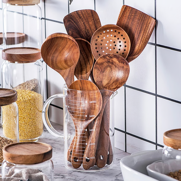 Utensili da Cucina in Legno di Teak Naturale Premium