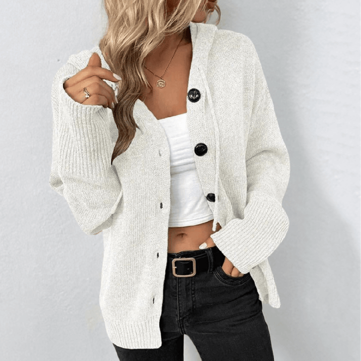Cardigan in Maglia da Donna – Caldo Bottoni con Dettaglio Puffer