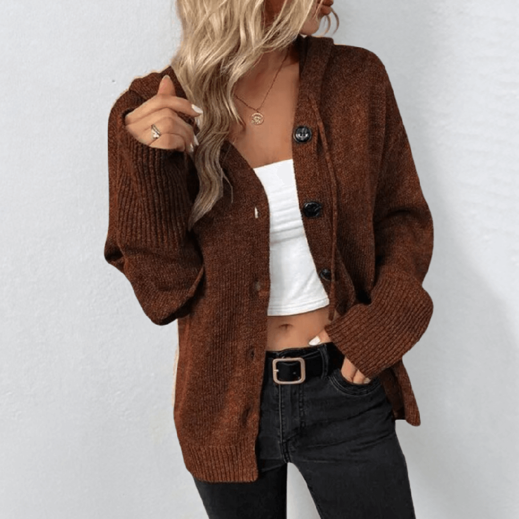 Cardigan in Maglia da Donna – Caldo Bottoni con Dettaglio Puffer