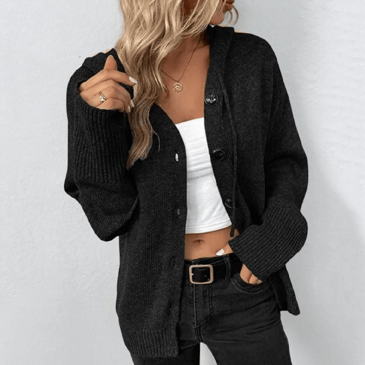 Cardigan in Maglia da Donna – Caldo Bottoni con Dettaglio Puffer
