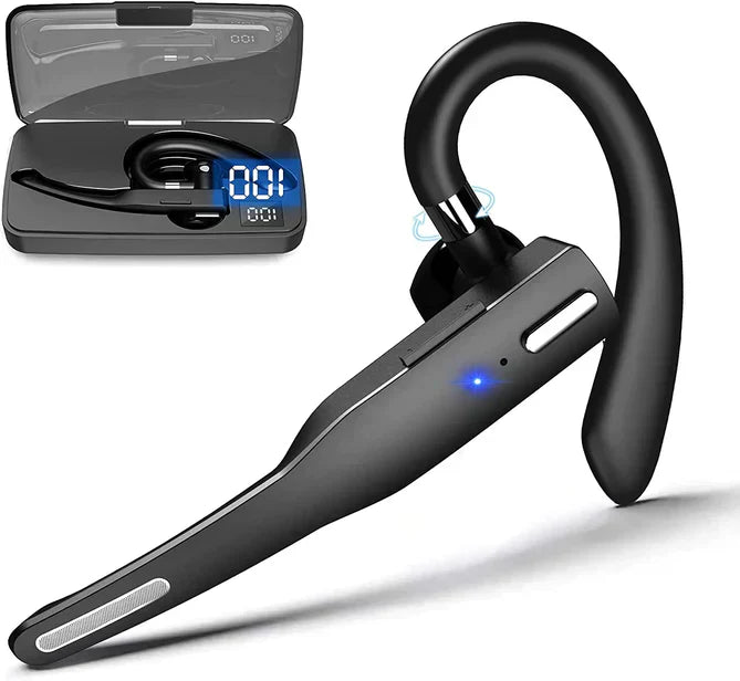 "Sleek black Bluetooth 5.1 noise-cancelling headset for men, featuring dual microphones for clear, hands-free calls."