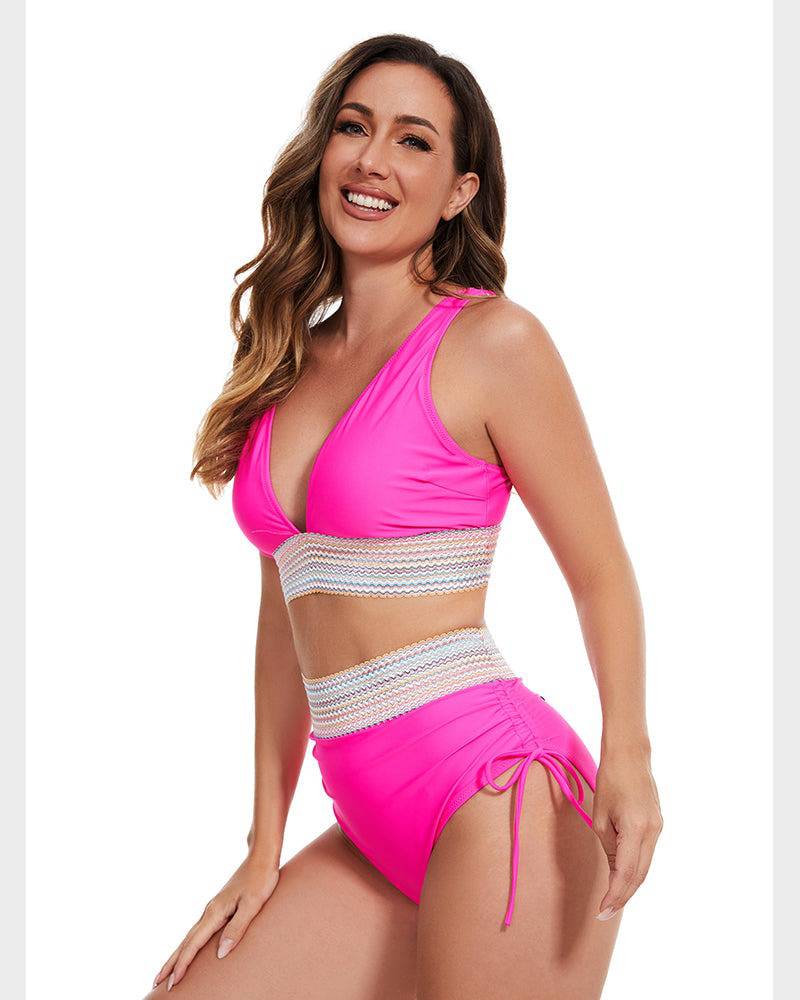 Bikini modellante a vita alta color block da donna