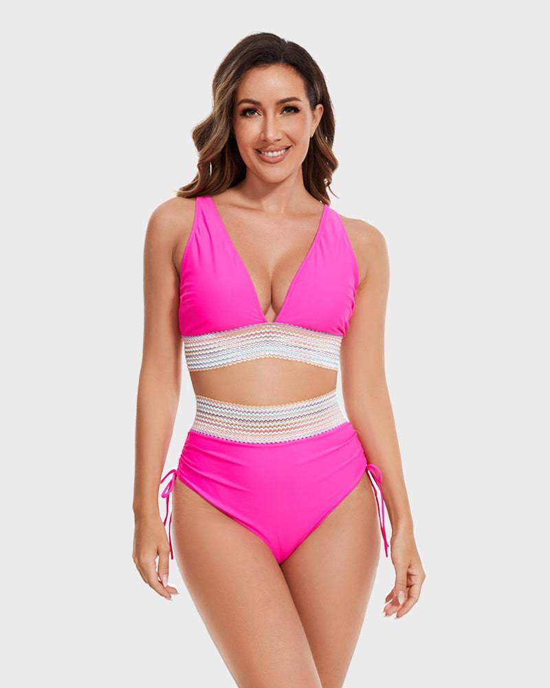 Bikini modellante a vita alta color block da donna