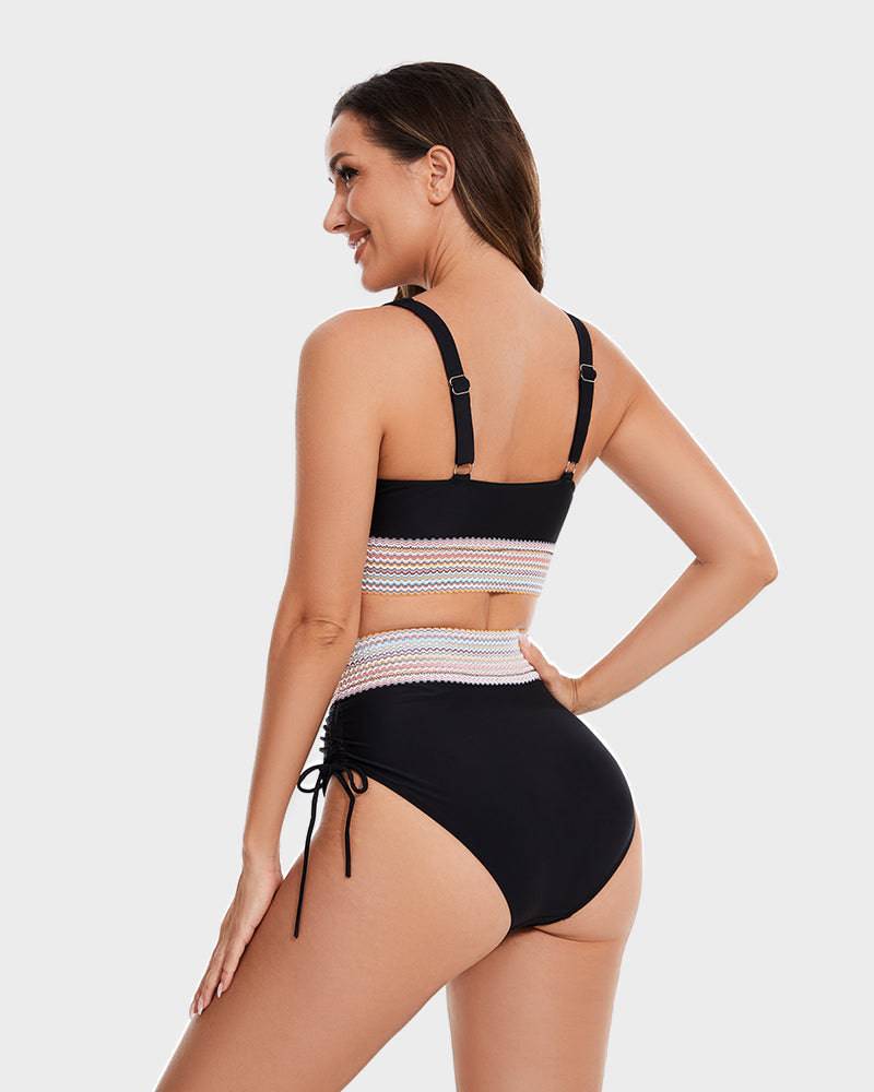 Bikini modellante a vita alta color block da donna
