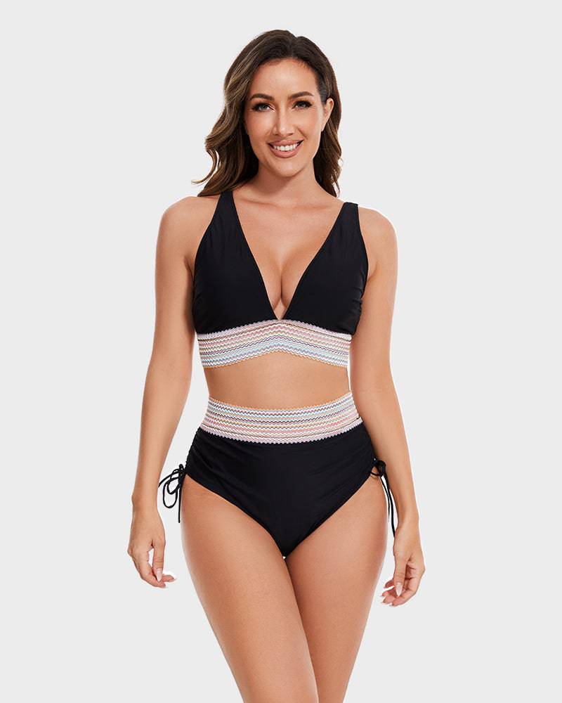 Bikini modellante a vita alta color block da donna