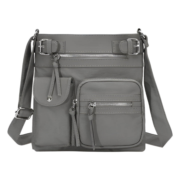 Borsa a spalla in pelle multitasche da donna