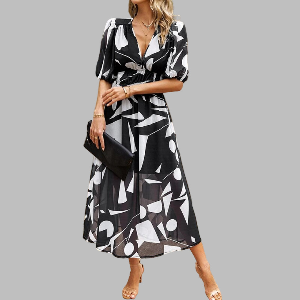 Abito Midi Casual con Scollatura a V per Donna - Comfort Estivo